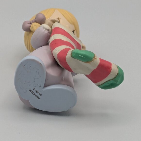 Precious Moments Girl Holding Stocking Figurine, 1995, Vintage - Picture 6 of 9